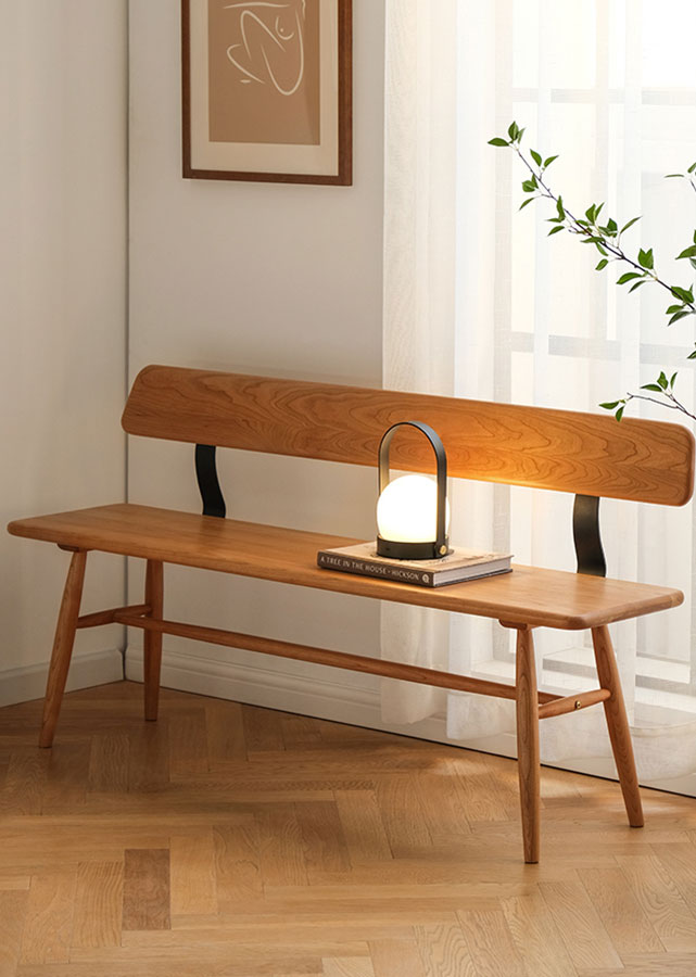 Chocolate Solid Wood Bench with Back