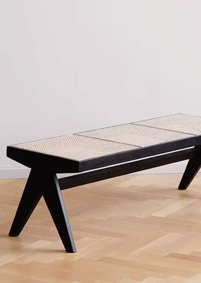 Chari Solid Ash (Black Colour) and Rattan Bench