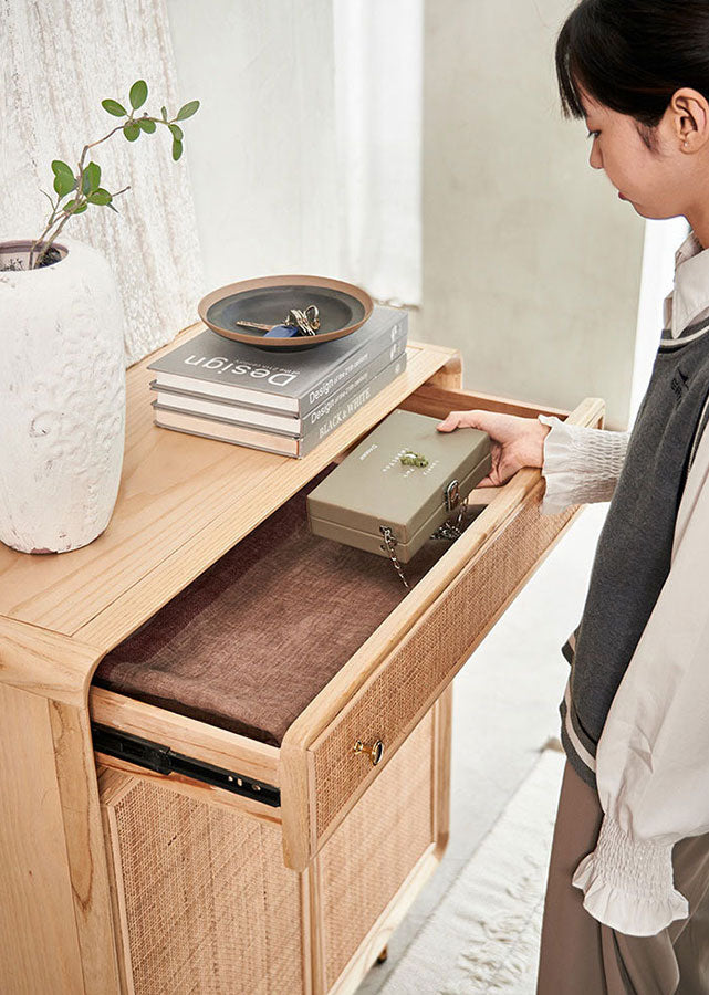 Woven Solid Wood Shoe Cabinet