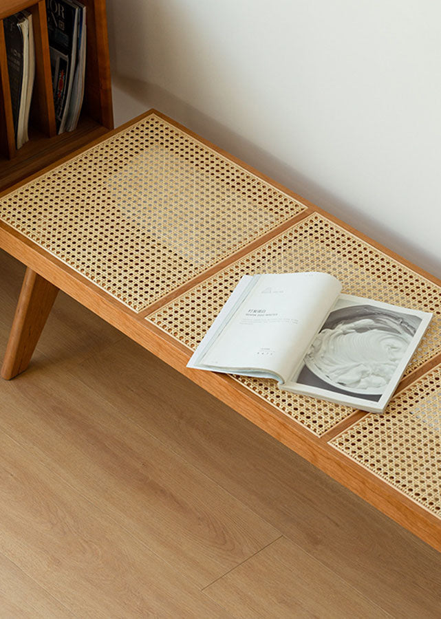 Chari Solid Wood and Rattan Bench / Stool