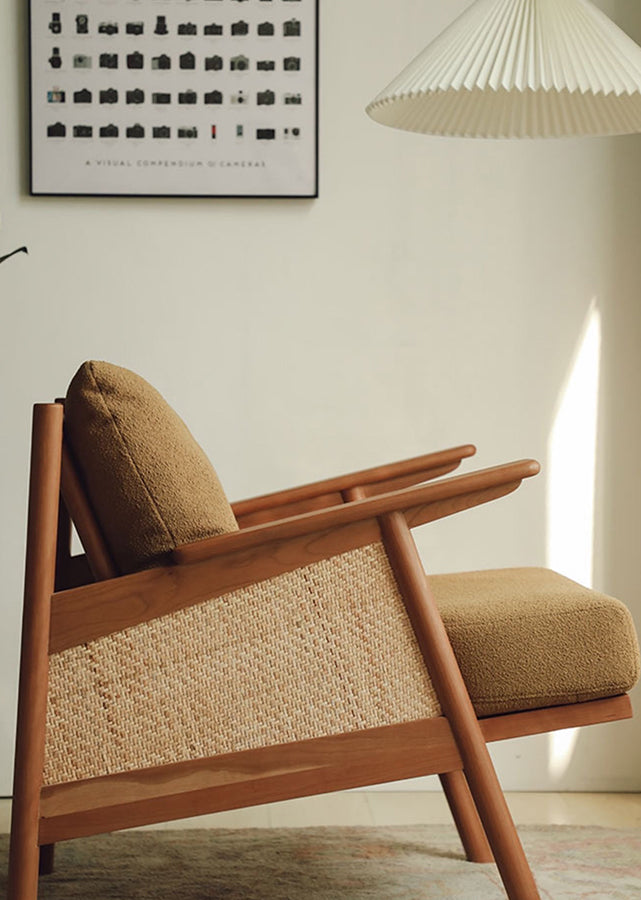 Chlidi Solid Ash (Cherry colour) and Rattan Sofa, side view