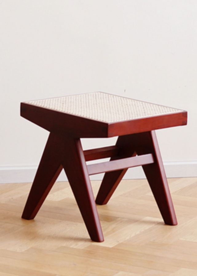 Chari Solid Ash (Walnut Colour) and Rattan Stool