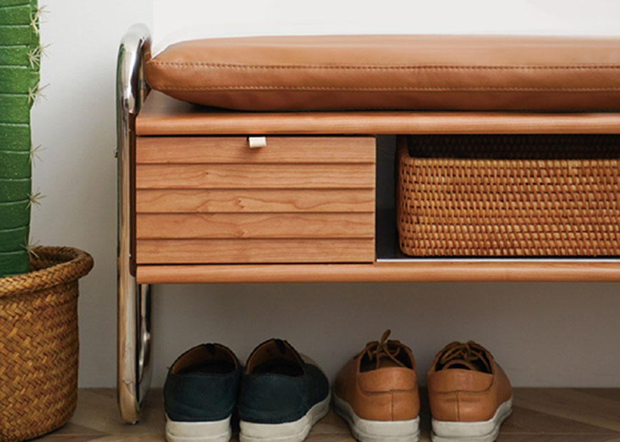 Cadre Solid Wood and Stainless Steel Bench