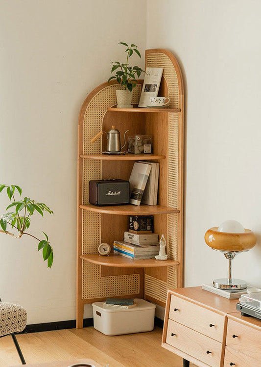 Droite Solid Wood and Rattan Corner Rack