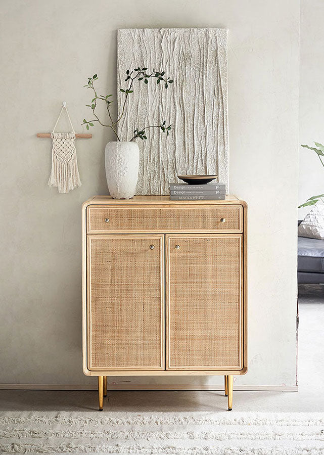 Woven Solid Wood Shoe Cabinet