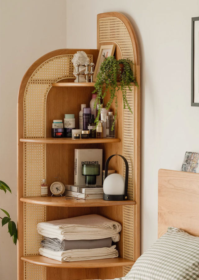 Droite Solid Wood and Rattan Corner Rack