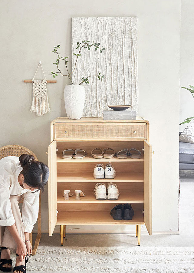 Woven Solid Wood Shoe Cabinet
