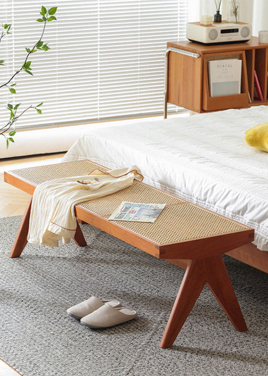Chari Solid Wood and Rattan Bench / Stool