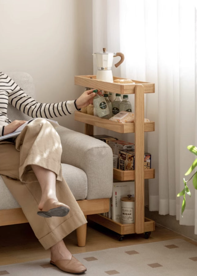 Compact Narrow Solid Wood Trolley