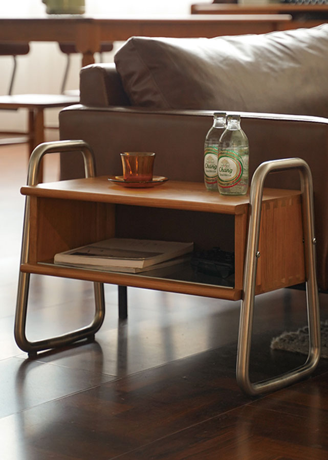 Cadre Solid Wood and Stainless Steel Bench